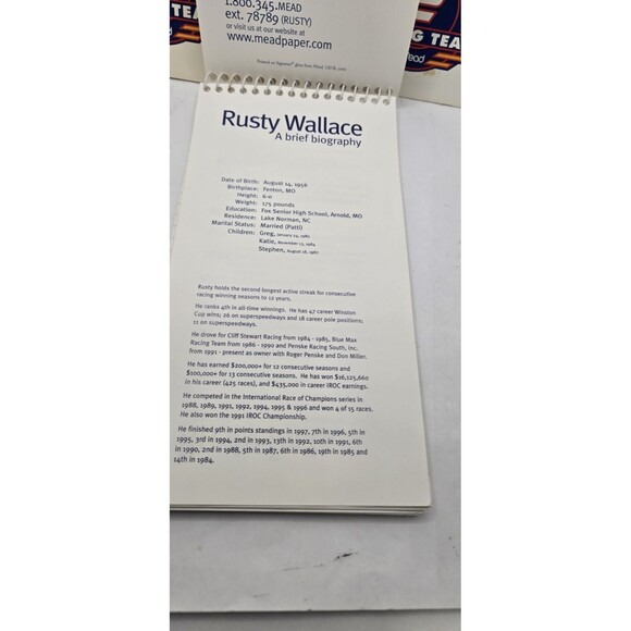 Rusty Wallace Mead Stats and Note Pad 1 Each - Picture 3 of 7